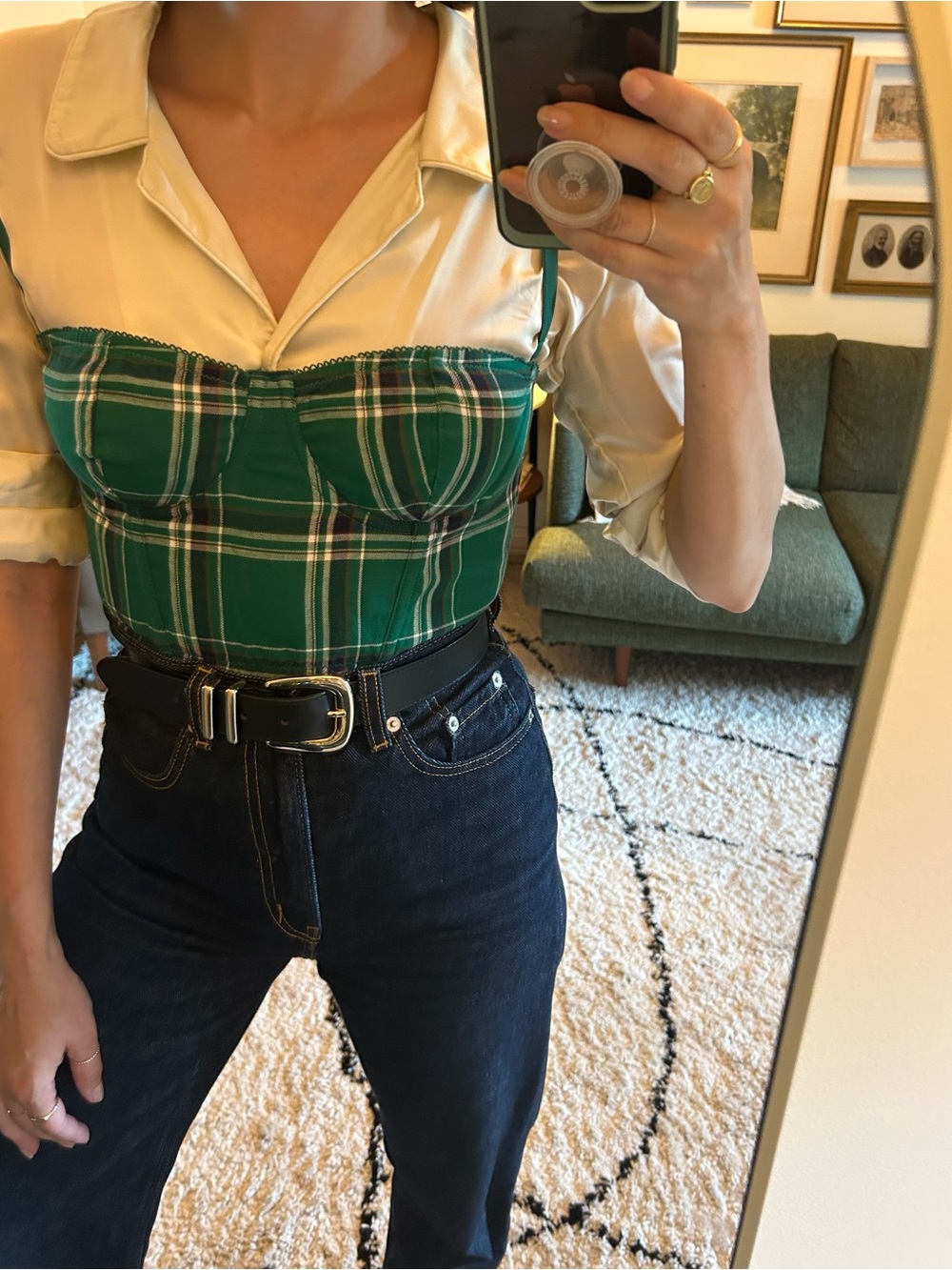 Green Plaid Bustier Top